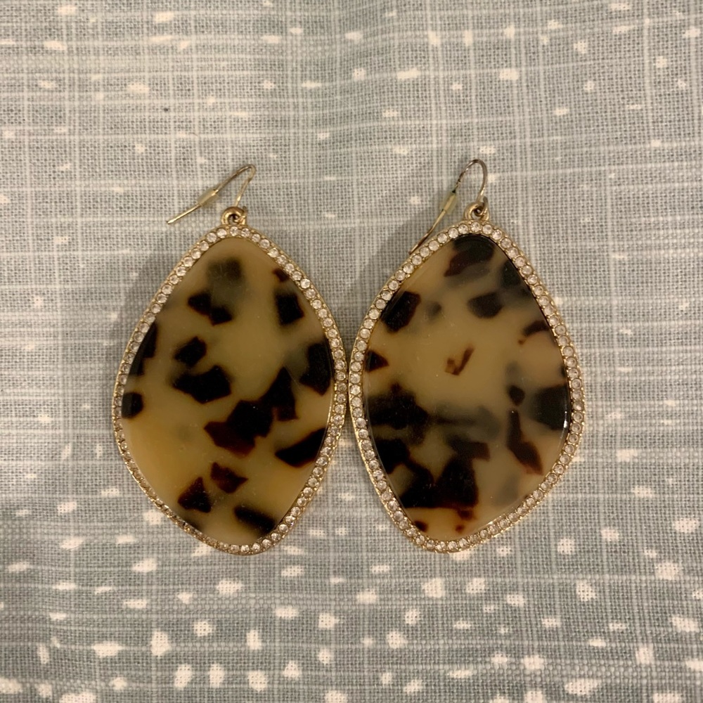 Tortoise Shell and Rhinestone Statement Earrings